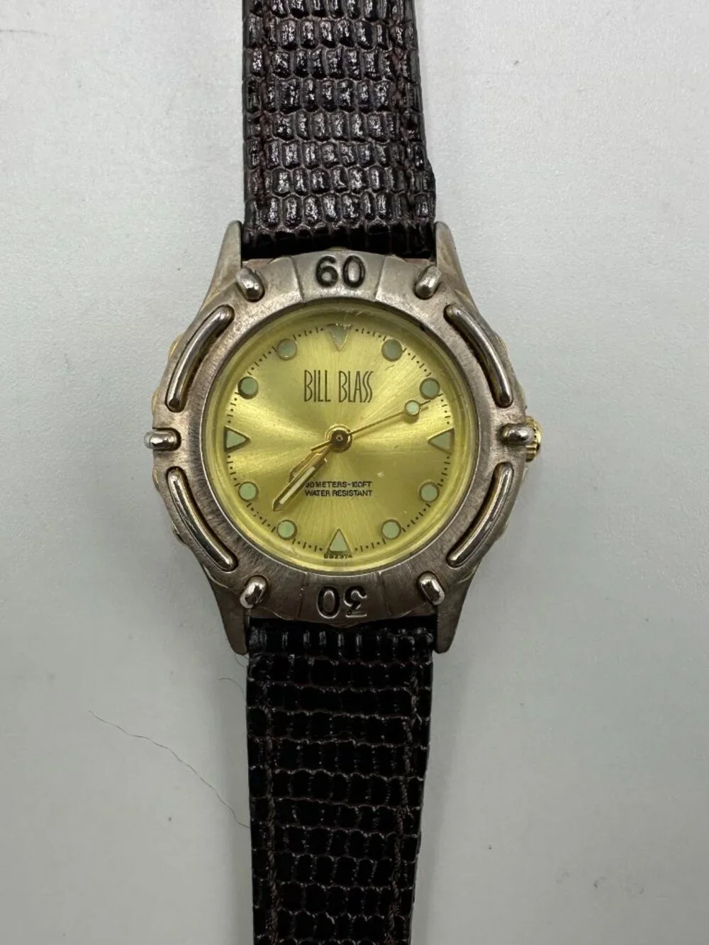 3/$30 Vintage Bill Blass Watch Women Silver Tone Gold Dial Leather Band 7.5